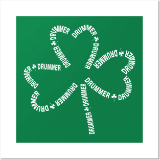 Drummer White Text Shamrock Posters and Art